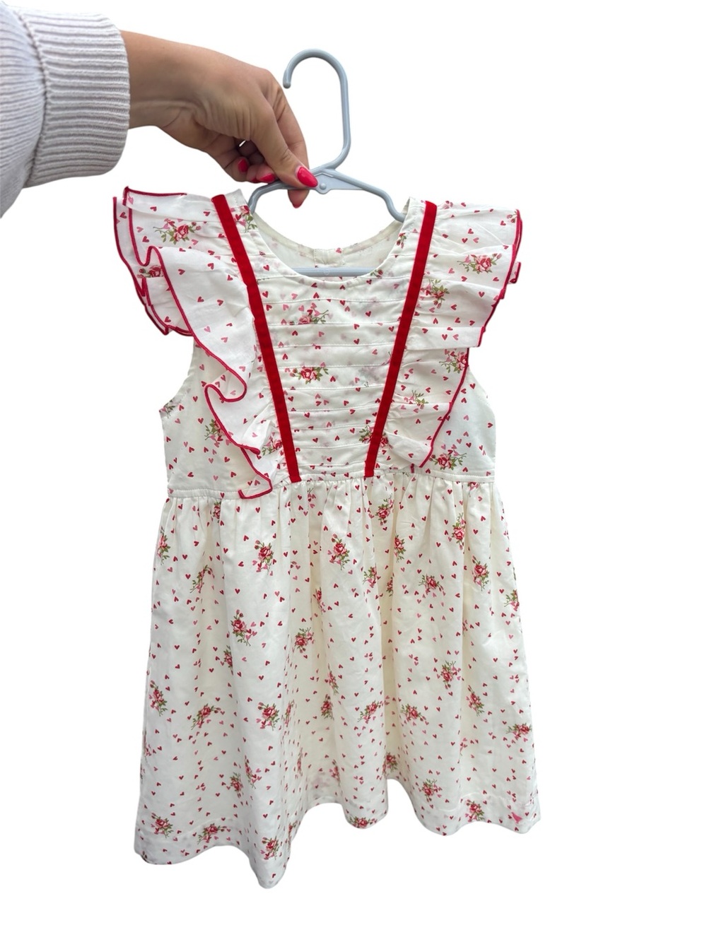 Pink Chicken Cream and Red Floral Ruffle Dress